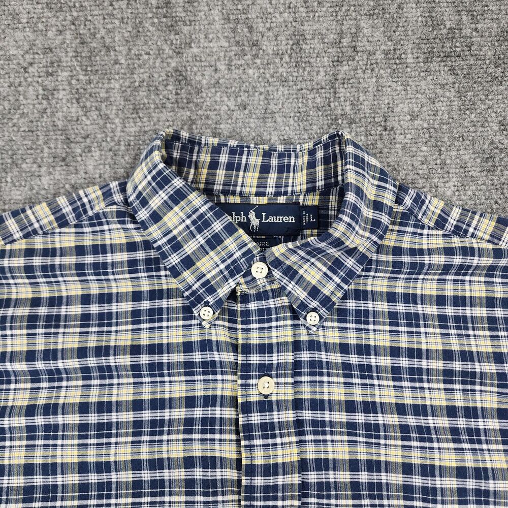 Ralph Lauren Shirt Mens Large Blue Plaid Woven Blaire Short Sleeve Button Down